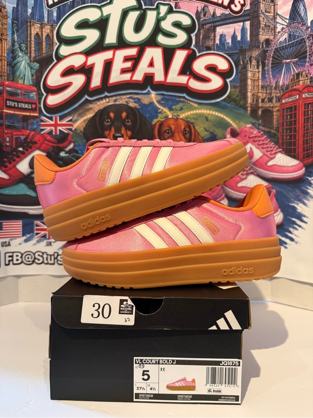 adidas Kids Pink and Orange Platform Sneakers 6.5W/5Y